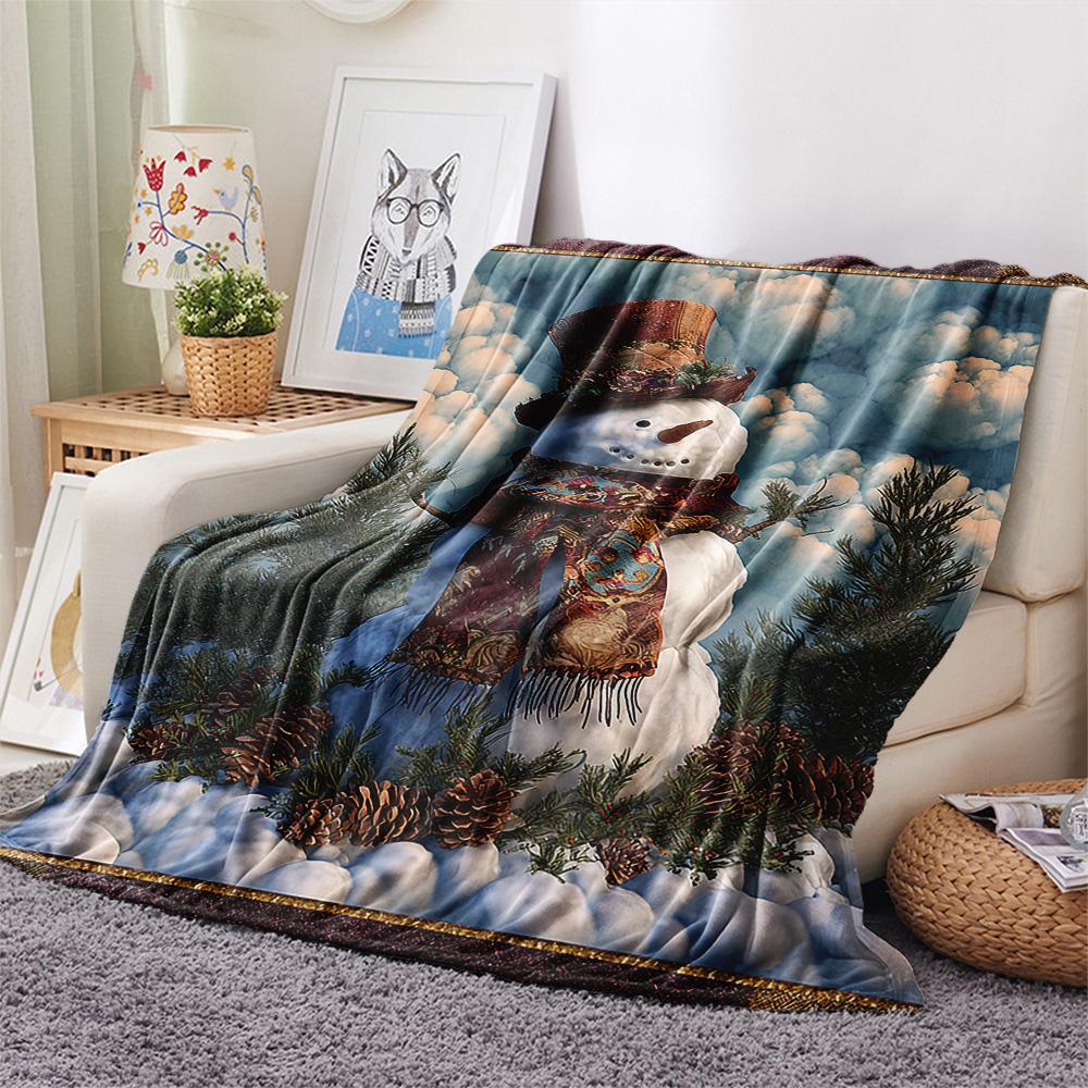 snowman Print Flannel Blanket, High quality Comfortable for All Seasons, Home Decor, Warmth and Comfort, Perfect for Christmas Gifts