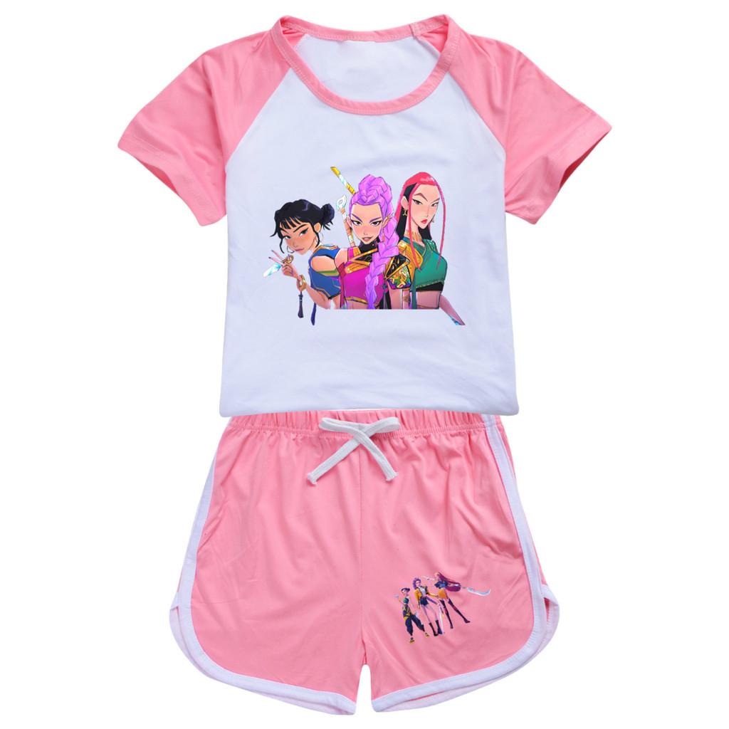 5037 Детский Девочки POP Rumi Zoey Mira Принт Футболка Шорты Спорт Спортивный костюм Комплект одежды