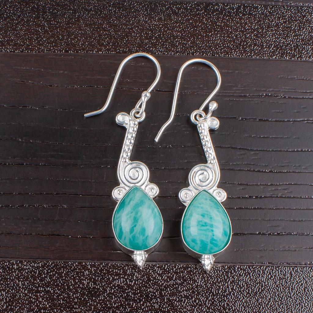 Натуральный амазонит, серебро 925 пробы, серьги ручной работы для мамы EE-37-23