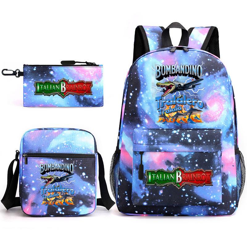 American Shanhaijing Funny Abstract Pattern Backpack Elementary School Bag Three-piece Set
