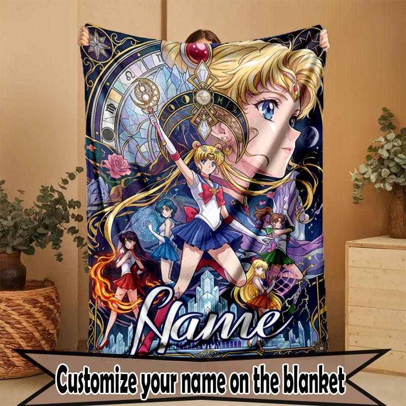 Custom Name Personalized Sailor Moon Print Blanket, Home Decor, Bedroom, Sofa, Camping, Couch, Gifts for Birthday Christmas