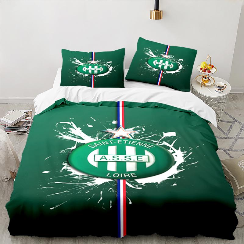 3PCS Green Saint-Etienne Football Bedding set,Ideal for1pc Duvet Cover And 2pcs Pillowcases Perfect for Christmas gift,Ideal for Bedroom, Dormitory