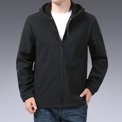 Новая куртка Soft Shell для мужчин среднего и молодого возраста, повседневная мужская куртка с капюшоном, осенняя однотонная легкая куртка с капюшоном