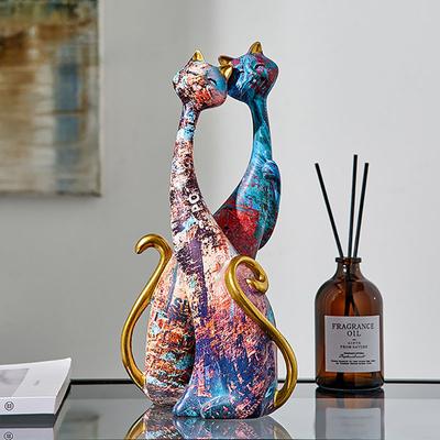 Граффити Любители Кошки Фигурки Пара Животных Украшения Смола Окрашенная Статуэтка Кошки Для Европейского Домашнего Интерьера Кабинета Спальни Декор