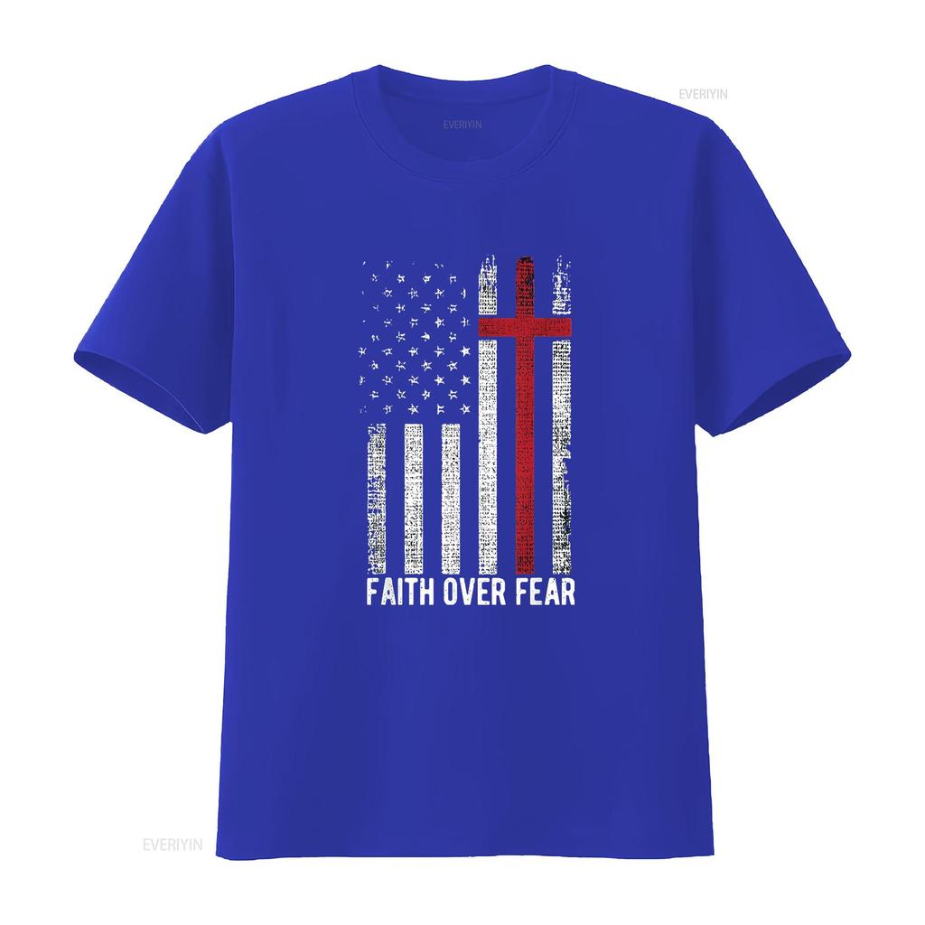 Женская футболка с надписью Faith Over Fear (Вера превыше страха), флаг США, христианский крест, Иисус, черная, 2XL, винтажная, стирка, повседневный топ для ежедневного ношения