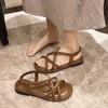 Мода Comemore 2025 Лето Новые Плоские Сандалии Женские Перекрестный Ремешок Открытый Носок Эластичная Женская Обувь Повседневные Однотонные Пляжные Мягкая Подошва Сандалии