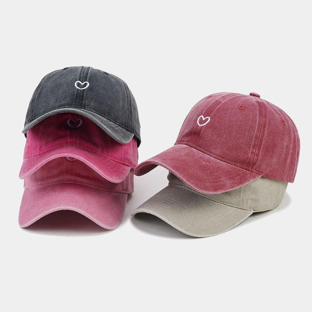 Washed Cotton Sun Hat Embroidered Love Sunscreen Cap Casual Baseball Cap Women Men