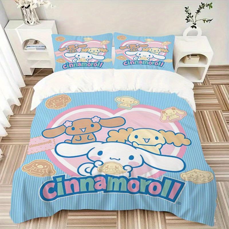 3 шт. Киннаморолл, Sanrio Дышащий полиэстеровый комплект постельного белья, Мягкое пододеяльник и 2 наволочки, Подходит для всех сезонов, 082611b