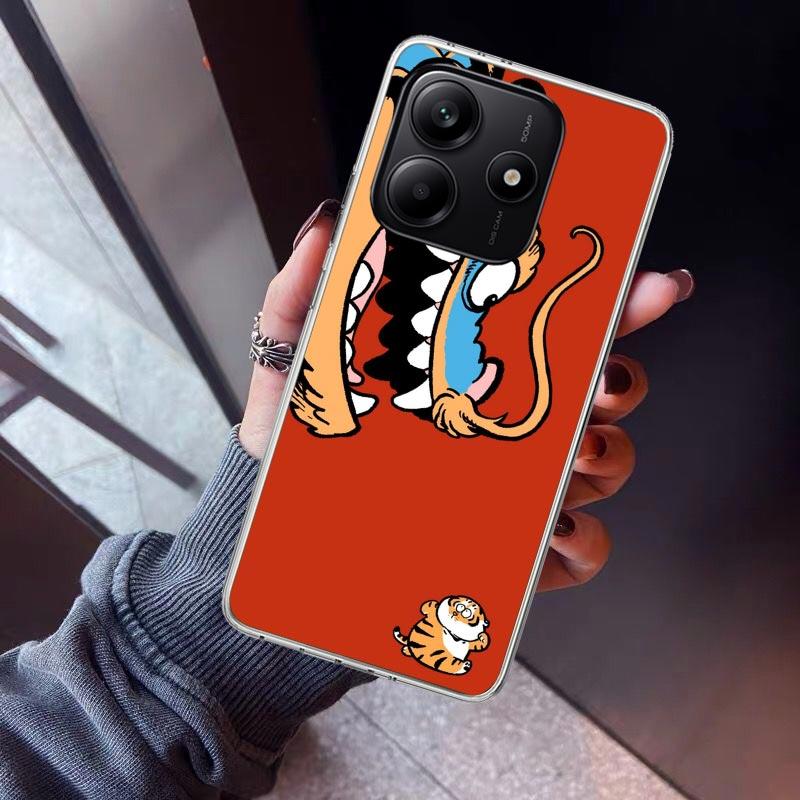 Cartoon Fat Tiger Phone Case For Xiaomi Redmi Note 10 11 12 13 14 15 Pro Plus 11S 12S 14S 11T 11E 10S Soft TPU Back Cover Redmi