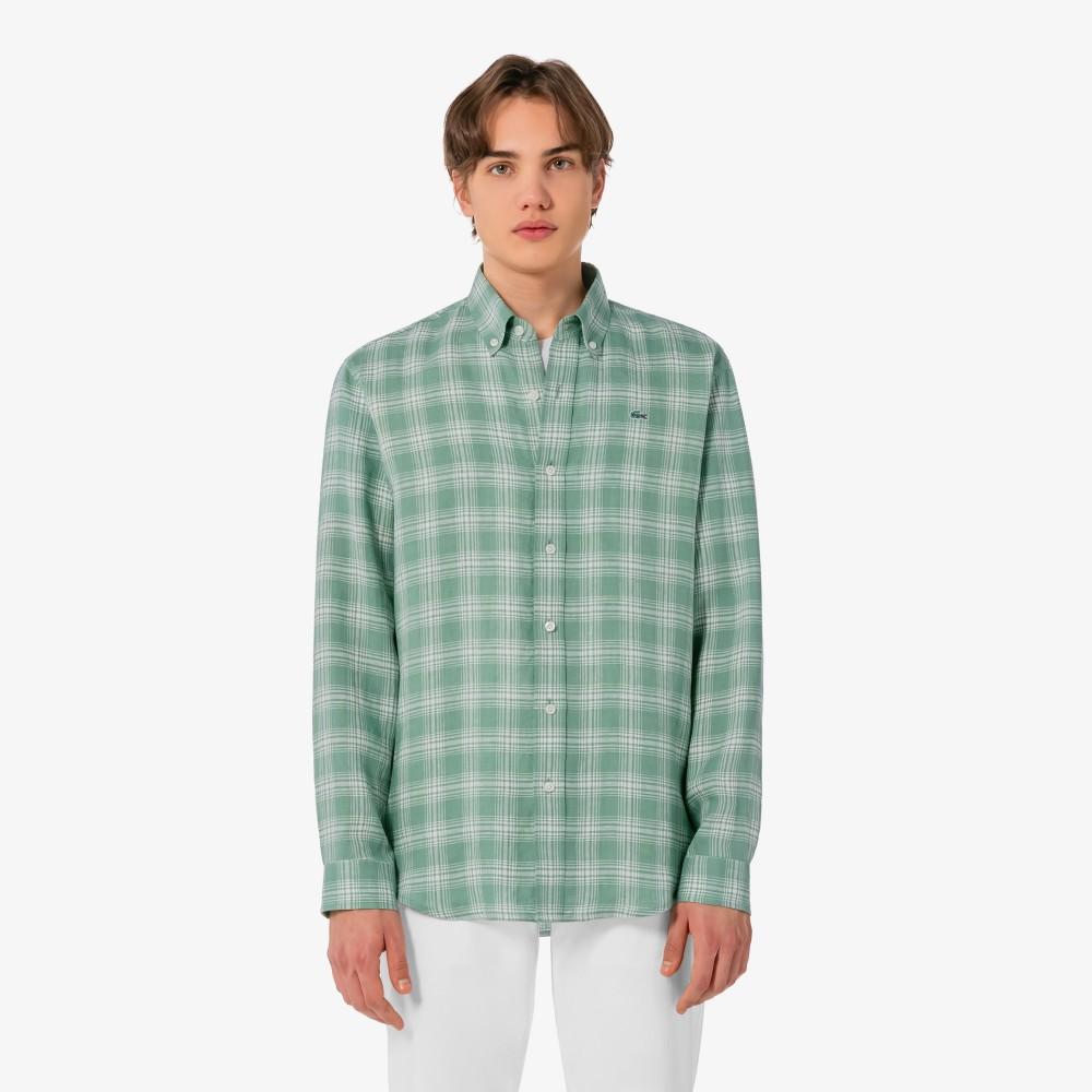[lacoste] Men's Linen Big Check Shirt CH739E-56G132