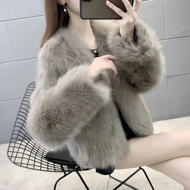 Новая имитация лисьего меха легкая роскошь зимний воротник меховая куртка женская мода короткая с длинным рукавом стеганая хлопковая