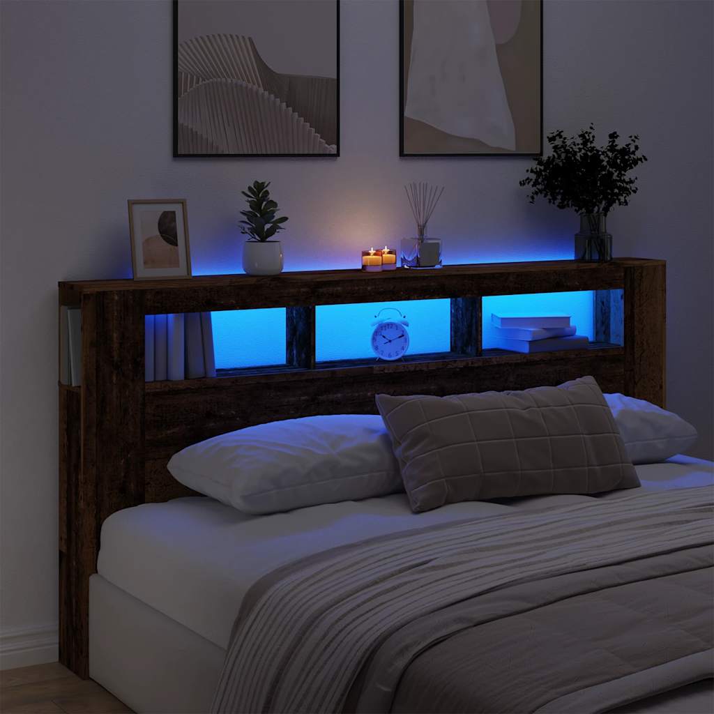 LED Headboard with Rustic Wood Effect 200 x 18.5 x 103.5 cm Engineered Wood