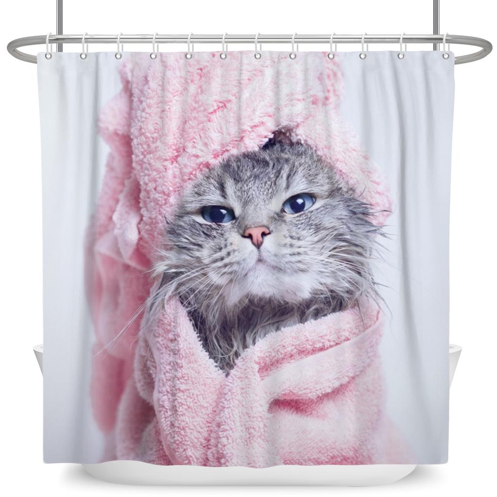 Забавная шторка для душа с котами, мультяшные милые коты, собака, детская шторка для душа для ванной, водонепроницаемый полиэстер, домашний декор, шторки для душа