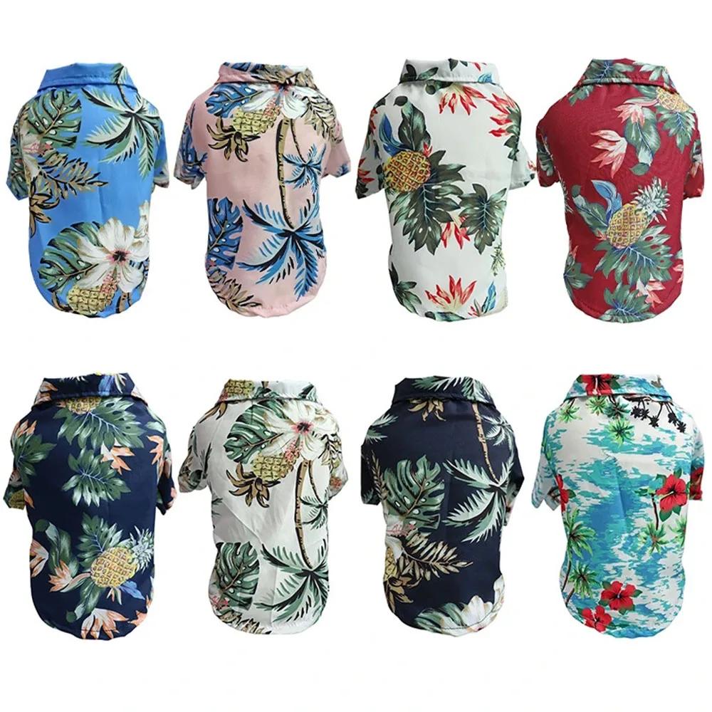 Hawaiian Style Dog Clothes Fashion Casual Puppy Dog Floral Polo Shirt Summer Pet Beach T-Shirt for Bulldog Doggie Cats Clothing