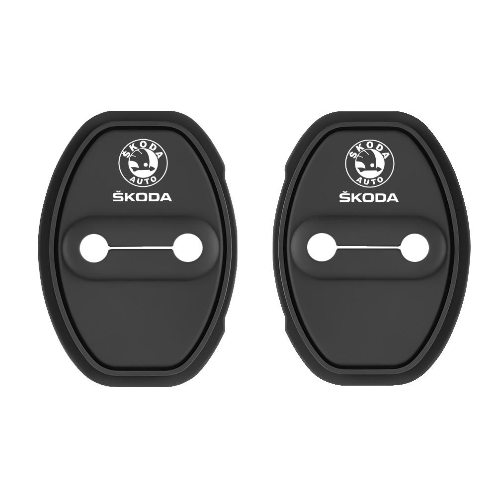 RYYX4 2/4PCS Silicone Car Door Lock Protector Cover Buckle Auto Accessories For Skoda Octavia Kamiq Fabia Kodiaq Rapid Karoq Scala S