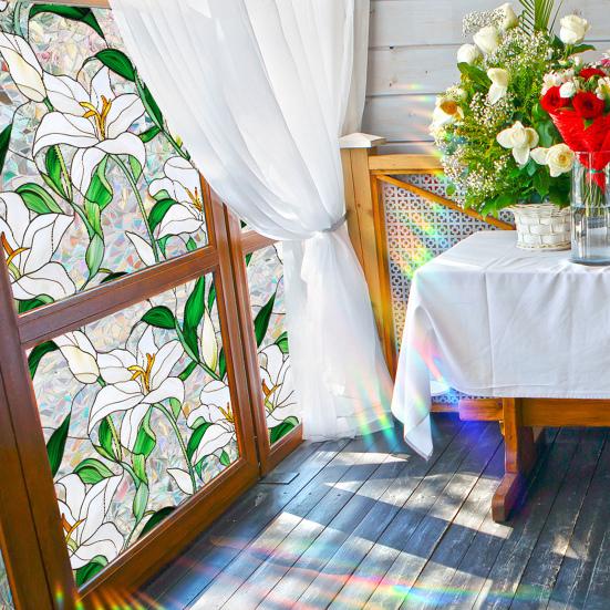 Пленка для окон с цветочным узором, устойчивая к ультрафиолетовому излучению, съемная радужные наклейки, антистатичные наклейки для гостиной, спальни, декора