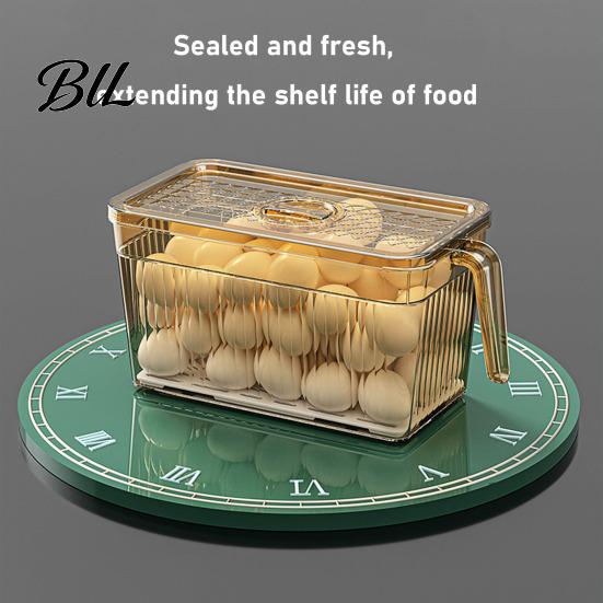 Kitchen Fridge Organizer Box Refrigerator Storage with Lid And Handle Built-in Drain Partition Transparent Container for Fruits Vegetables Fresh Food