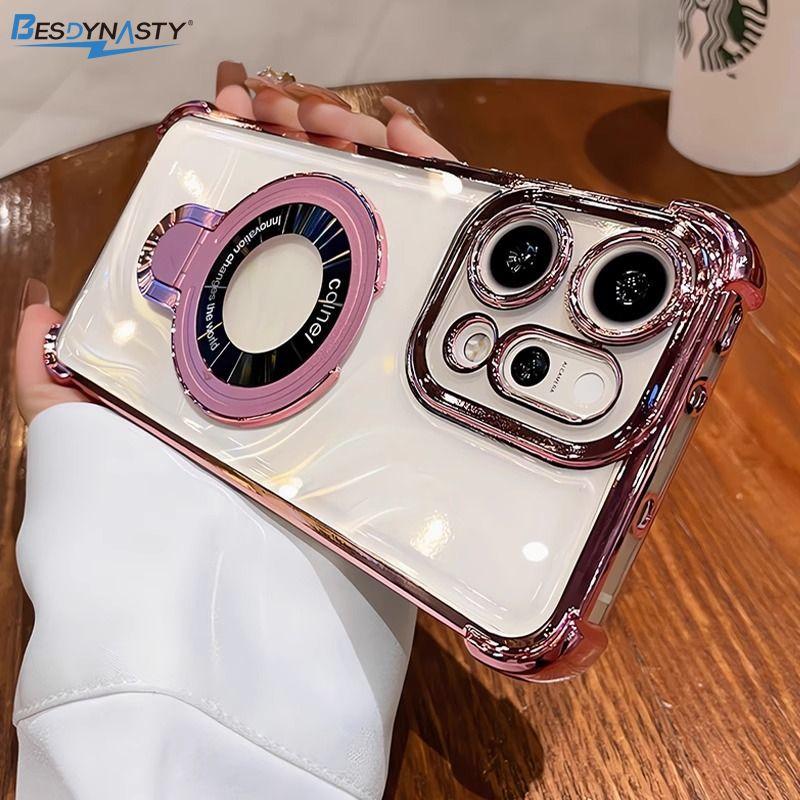 Case For OPPO Reno 14 Pro 14F 14FS 5G Bracket Magsafe Transparent Plating Airbag Magnetic Cover For OPPO Reno 14 Shell