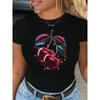 Summer Round Neck 3D Cherry Print Top Fashionable Casual Short Sleeved Women's T-shirts
