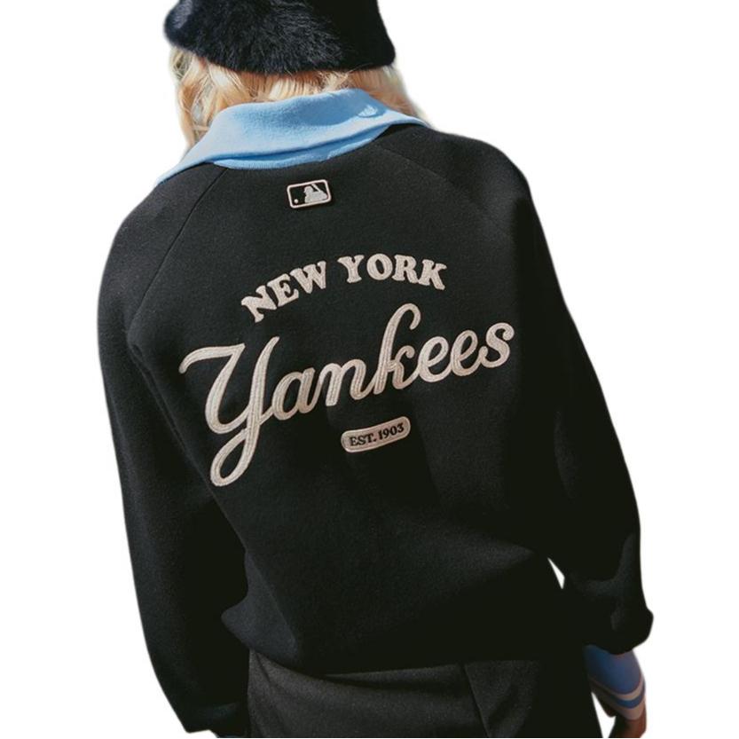 MLB College Style FW23 New York Yankees High Neck Casual Loose Pullover Long Sleeve Knit Sweater Unisex sweater Black 3FKPV0134-50BKS