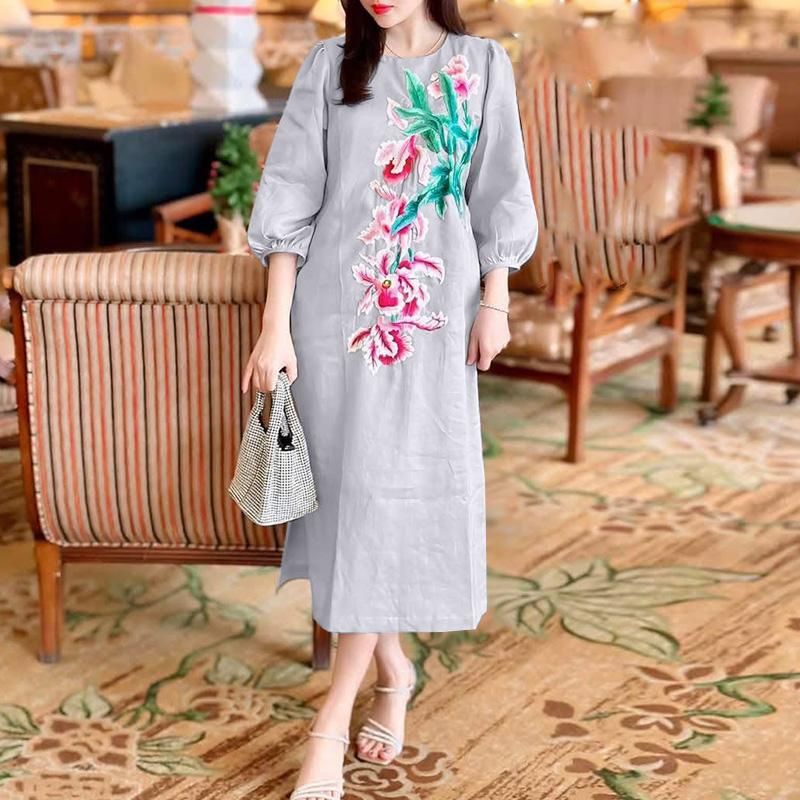 ZANZEA Женское повседневное платье с круглым вырезом и рукавом 3/4 с принтом