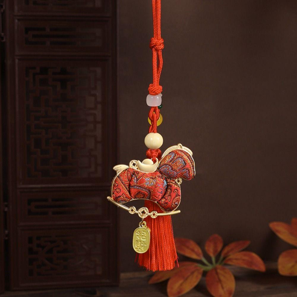 Satin New Year Horse Pendant Chinese Style Car Hanging Ornaments  Festive Accessory