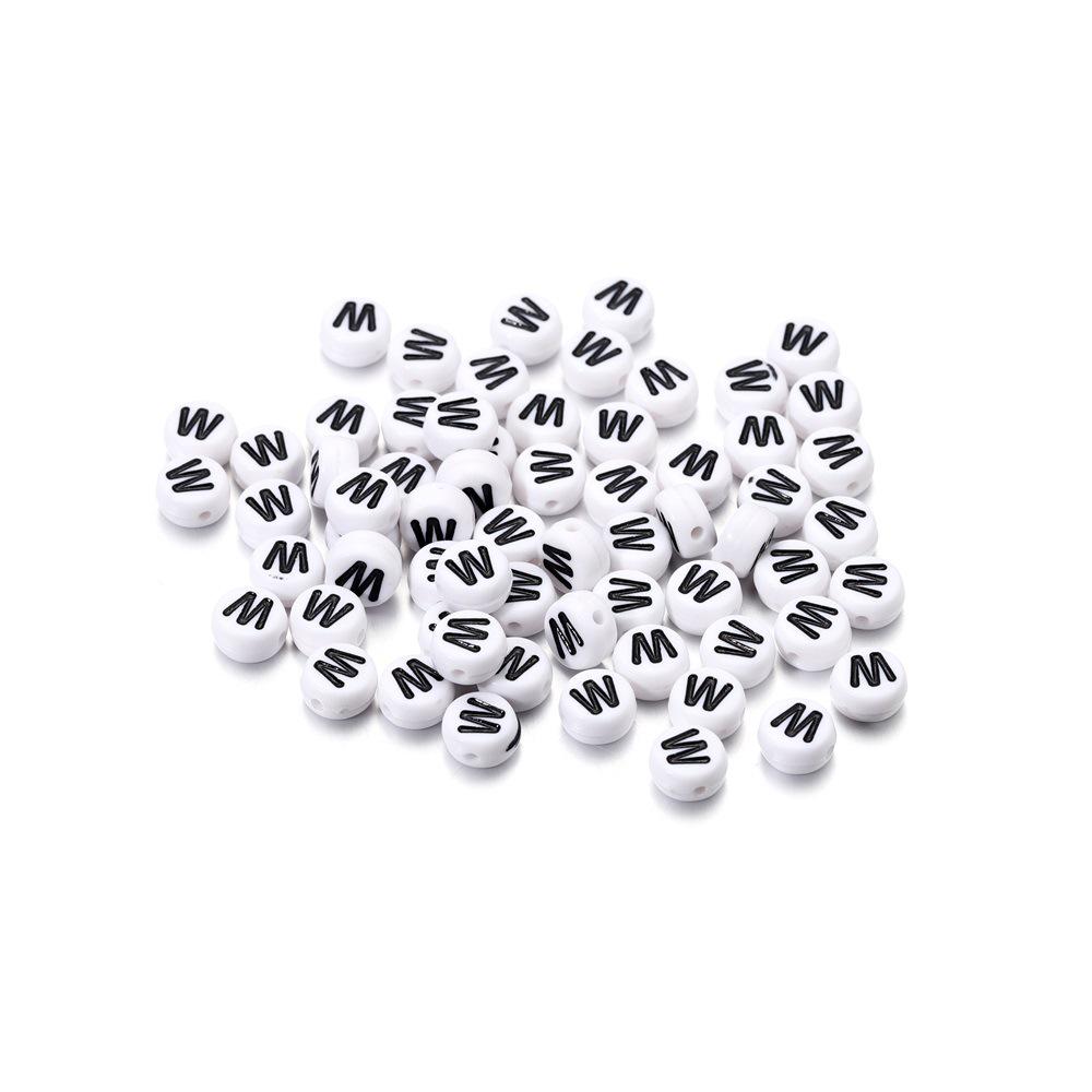 White Round Beads with Black Letters - 26-Letter Set for DIY Necklace & Phone Chain Accessories