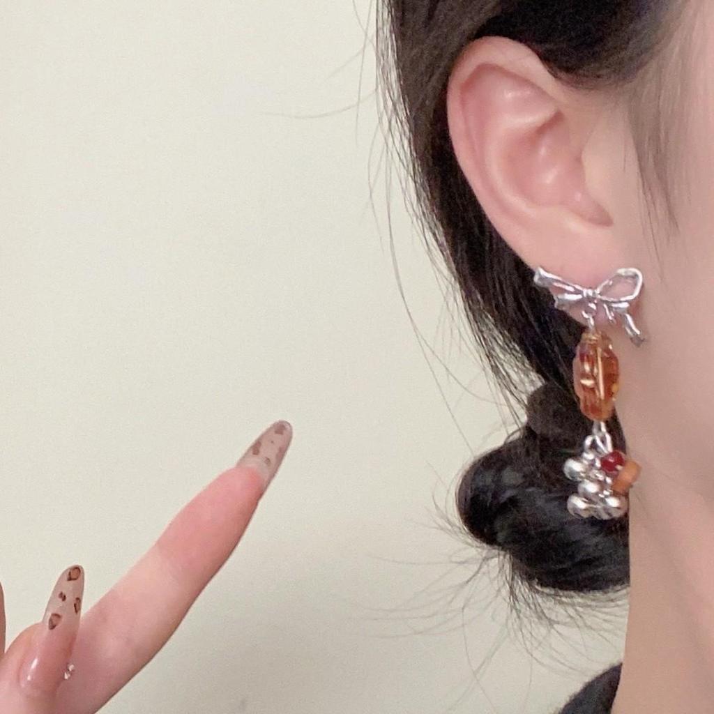 Серьги-подвески с бриллиантами в стиле ретро из янтаря для женщин – элегантный многосферный дизайн