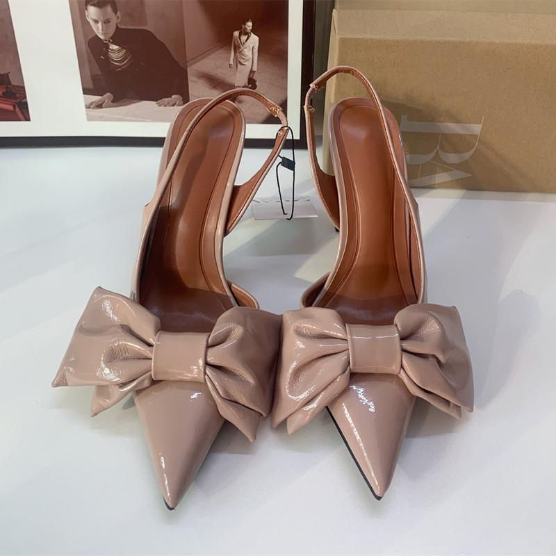 Fashion Spring Summer Fashion Butterfly-knot Women Pumps Elegant Pointed toe Thin High heels Patent Leather Slingbacks Party Prom Shoes