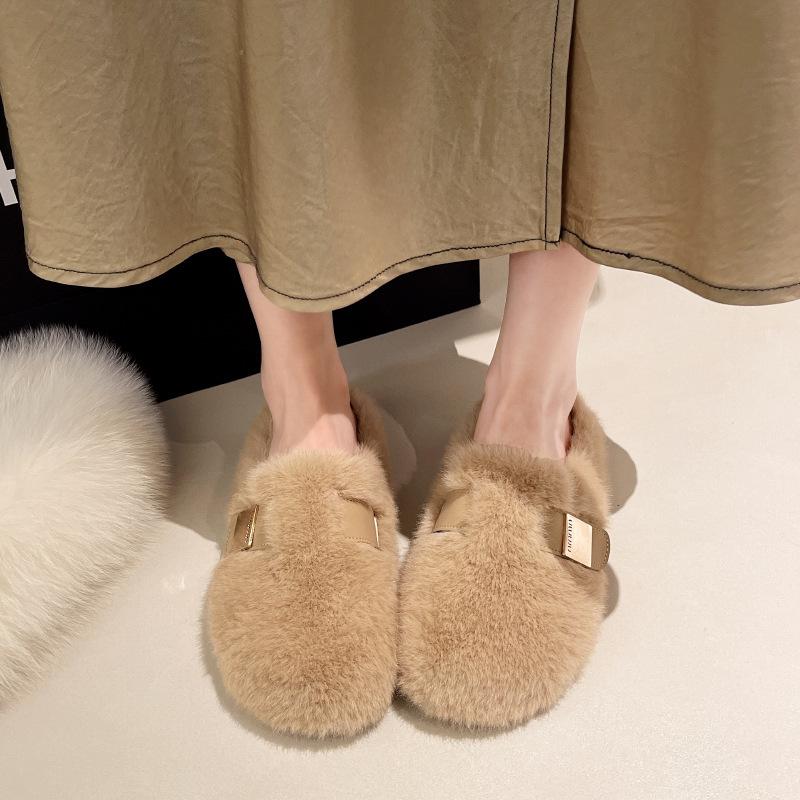 Mao Mao Slippers Women's Outer Wear 2025 New Autumn and Winter One-pedal High-end Mink Plush Cotton Slippers