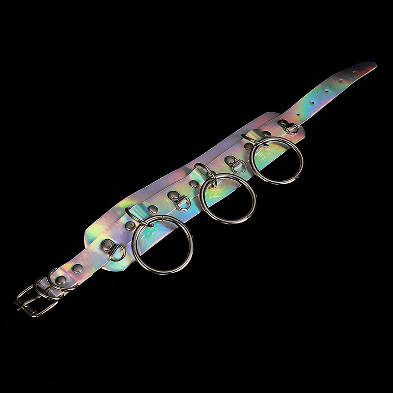 Голографическое Радужное Ожерелье-Чокер Цепочка Панк Кожаный Воротник Женский Голографический Чокер Рейв Фестивальный Костюм Бижутерия