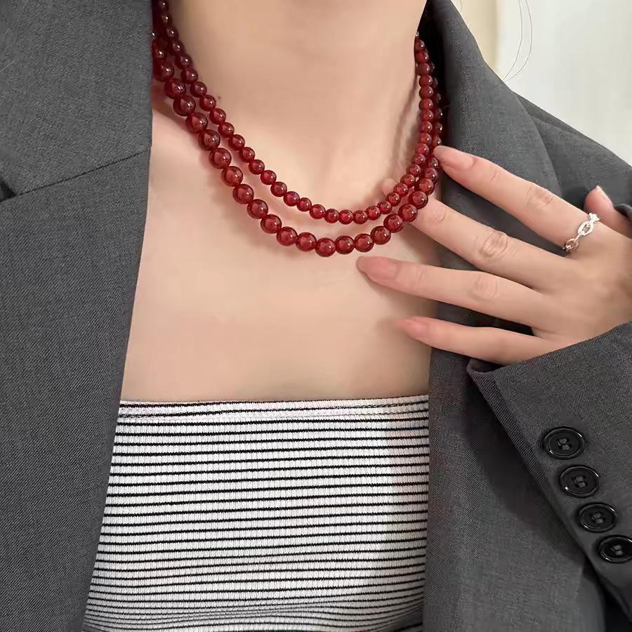 Ankola Red Pearl Beaded Retro Necklace - Autumn/Winter 2025 Collection