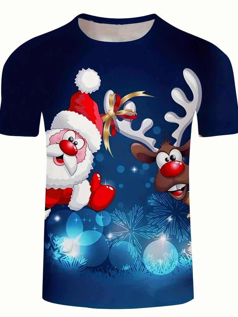 2026 Рождественская футболка с 3D-принтом, футболка с мультяшным графическим рисунком для мужчин, футболка с графикой оленя и конфет, подарки, футболка оверсайз