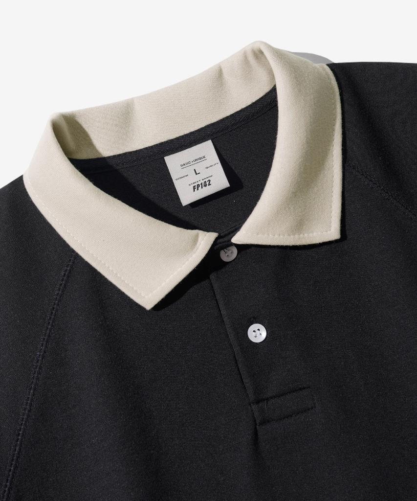 FP142 Double Cotton Two-Tone Collared Short Sleeve T-Shirt Black Sjst1412