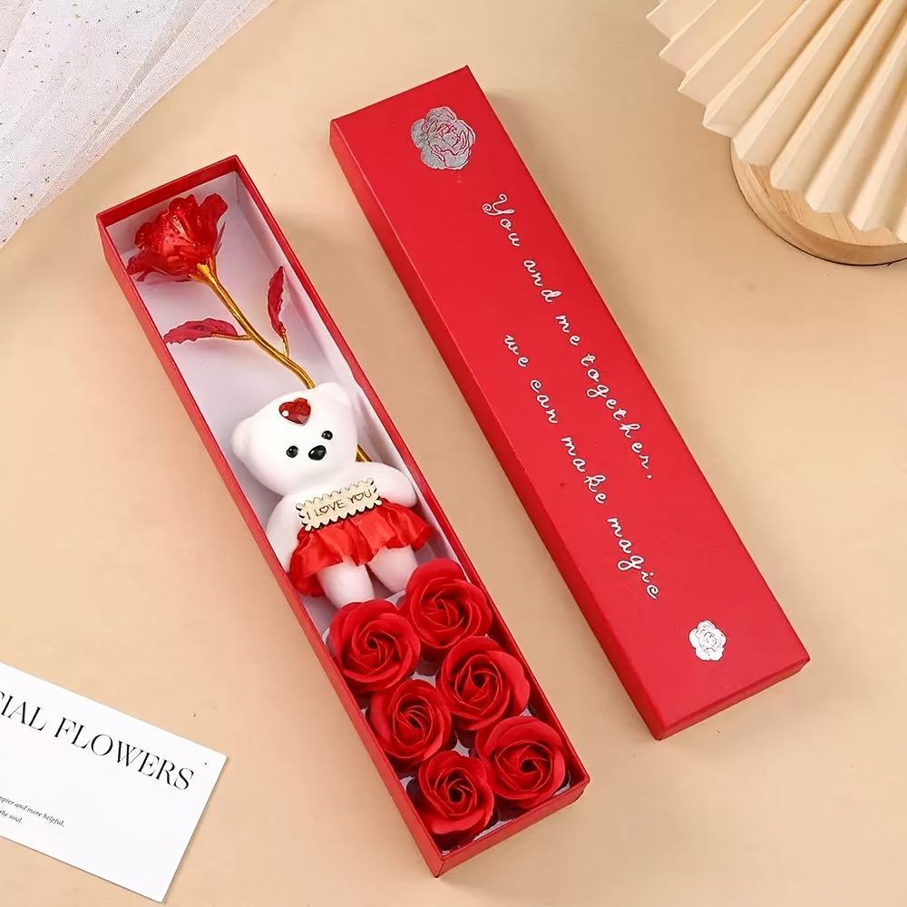 Creative Gift Box with Plush Bear And Artificial Roses - Ideal for Weddings, Birthdays, And Special Occasions, Romantic Gift Box|Playful Design