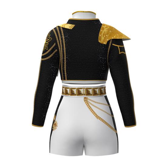 Kids Girls Demon Costume Stand Collar Coat T-shirt Shorts Set Children Printed Design Cosplay Performances Costumes