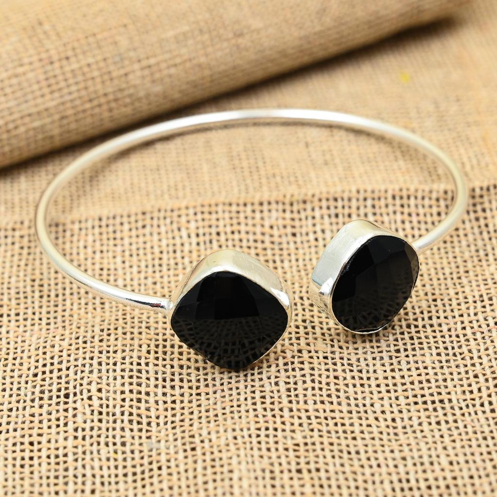 Черная шпинель, драгоценный камень ручной работы, стерлинговое серебро 925 пробы, ювелирные манжеты для свадебного подарка