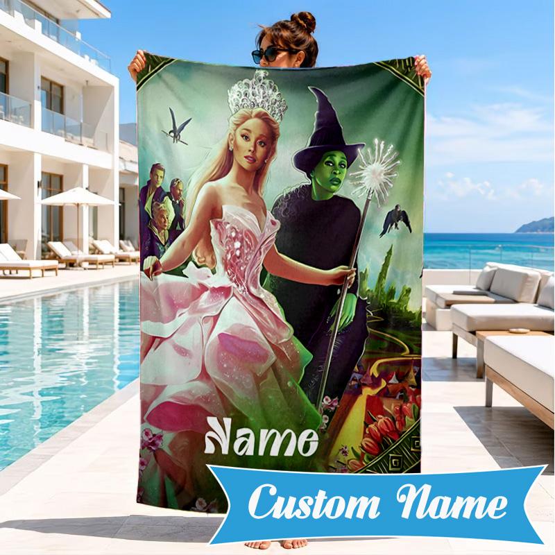 Custom Name Beach Towel Magic Friendship witch Microfiber Beach Towel, Lightweight for Summer Travel, Swimming Pool Fan Birthday Gift