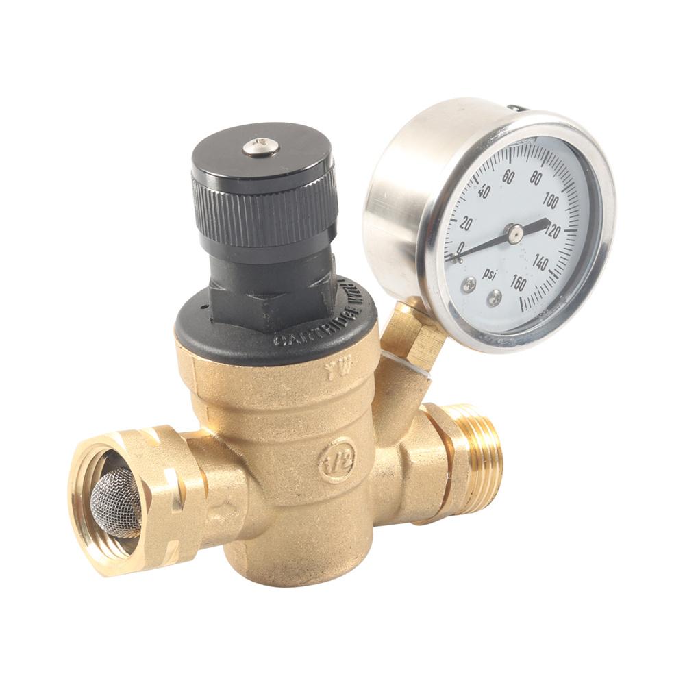 Rv Water Pressure Regulator Valve With Handle Adjustable, Silicone Oil Gaug