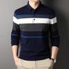 Мужская осенняя новая хлопковая футболка с длинными рукавами, мужская полосатая свободная футболка с лацканами, мужская рубашка поло с длинными рукавами для людей среднего возраста