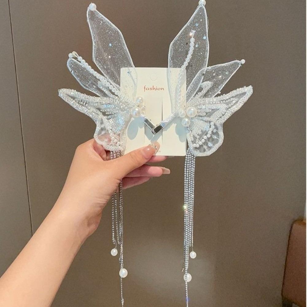 Заколки для волос с бусинами в виде бабочек, большие зажимы-«клювики», элегантные жемчужные заколки-баретты, головной убор