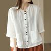 Рубашки женские с круглым воротником из хлопка и льна, свободные, с рукавом три четверти, в китайском стиле, винтажные, темпераментные, однотонные, простые, для отдыха, летние