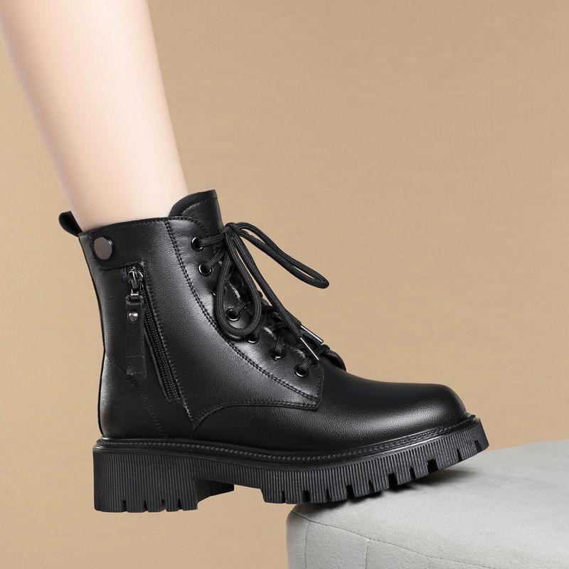 Ботинки Martin женские зимние бархатные утолщенные короткие ботинки мягкие кожаные хлопковые ботинки толстые меховые ботинки зимние ботинки кожаные ботинки с меховой вставкой