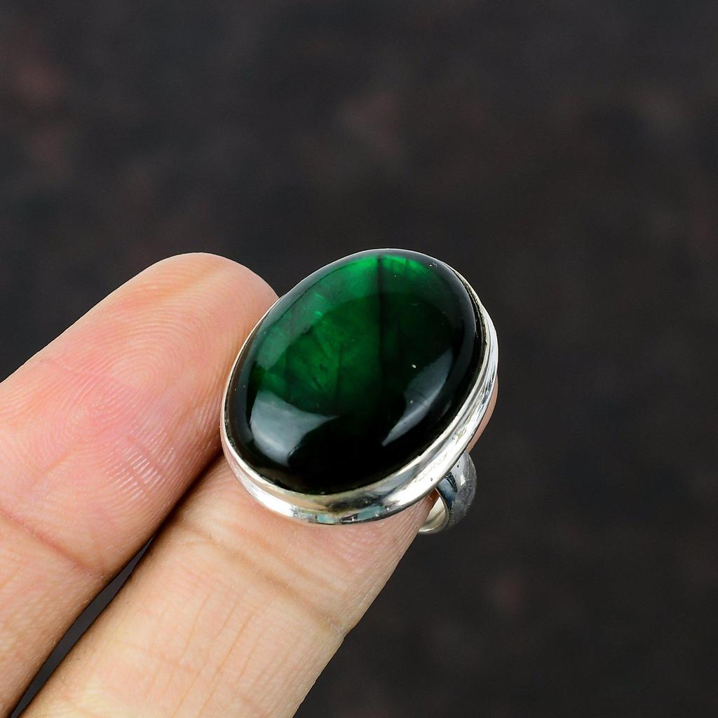 Green Fire Labradorite Ring Genuine Gemstone Ring Handmade Jewelry 925 Sterling Silver Ring Adjustable Ring Brand New Ring Gift For Mother