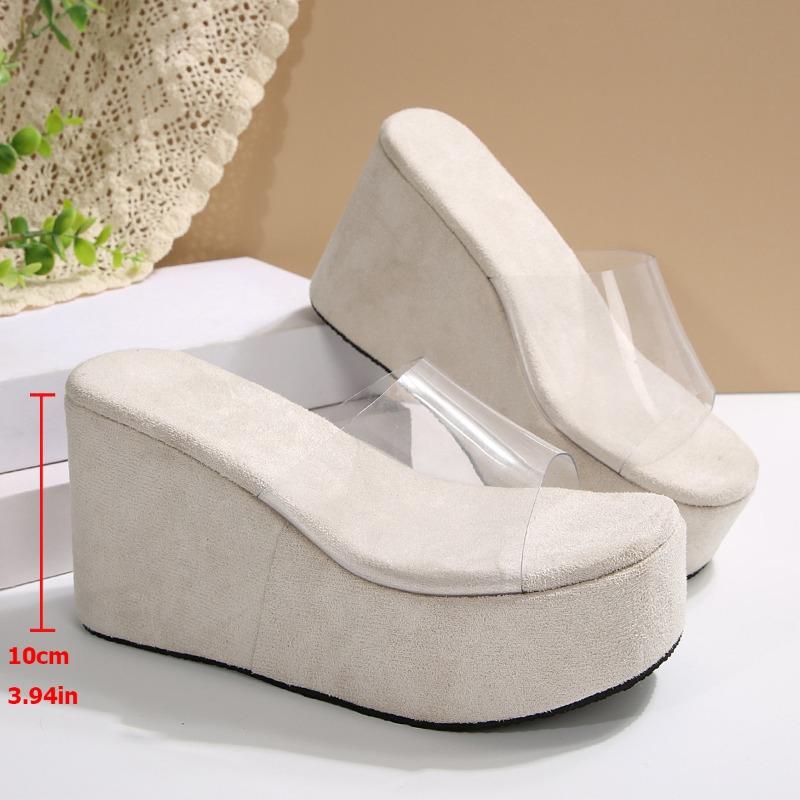 Летние босоножки на танкетке с прозрачными ремешками для женщин 2025 Новое поступление Негабаритная толстая подошва Плоские сандалии