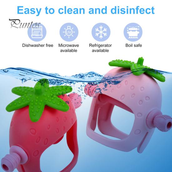 Игрушка для прорезывания зубов у детей от 0 до 24 месяцев. Облегчает боль в деснах с помощью прорезывателя в форме клубники. Пищевой силикон. Легко моется. Игрушка-поезд для облегчения прорезывания зубов.