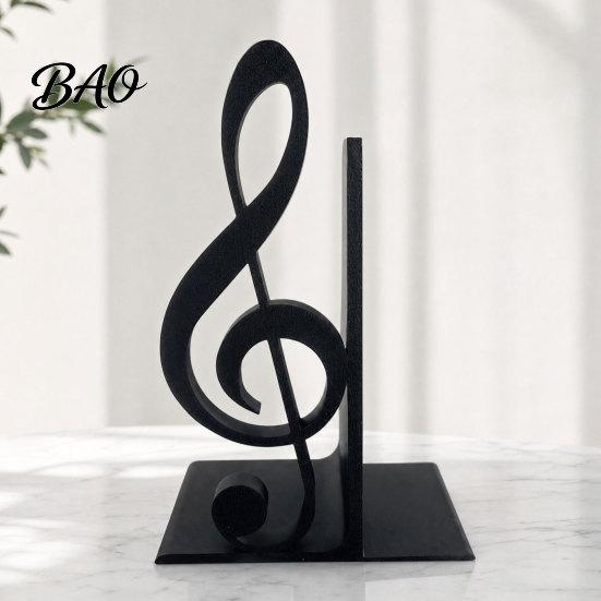 Music Themed Home Decor 3D Printed Treble Clef Bookends, Note Shelf Organizer, Non-Slip Modern Bookend Sculpture with Stable Support, Sturdy