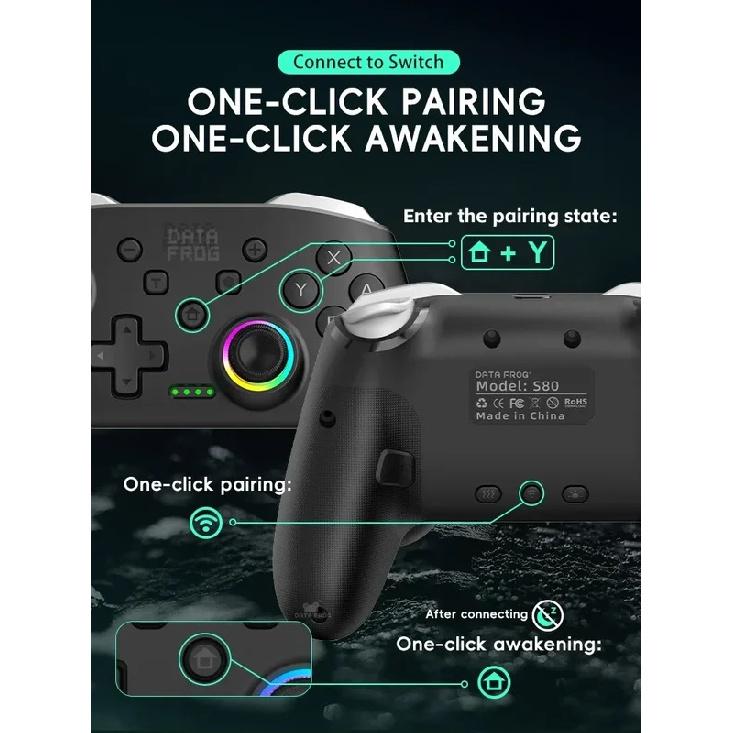Bluetooth-контроллер DATA FROG для Switch 2 / OLED / Lite, Беспроводной Pro геймпад с Турбо и аккумулятором 1000 мАч