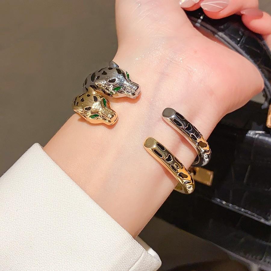 18k Leopard Animal Jewelry Cuff Bracelet With Zirconia Accents For Elegant Women