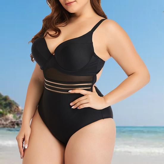 Swimwear Push Up Solid Color One-piece Backless Women Mesh Hollow Swimsuit for Beach